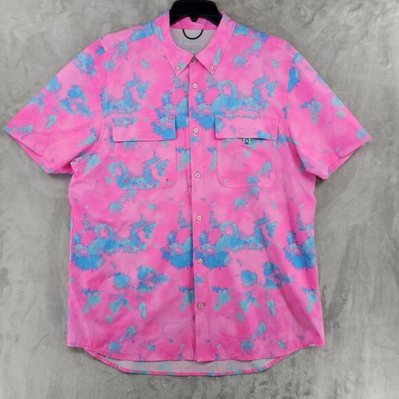 Chubbies Mens Large Friday BreezeTech Short Sleeve Performance Shirt Pink Tiedye - Picture 1 of 8